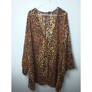Vintage Solange Satin Polyester Animal Print Cheetah Robe Women Size 22/28